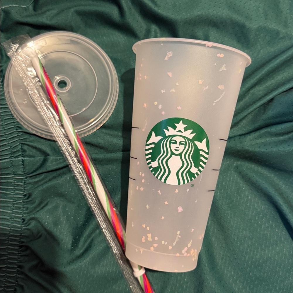 RARE Starbucks Color Changing Confetti Cup with Rainbow Straw - Brand new